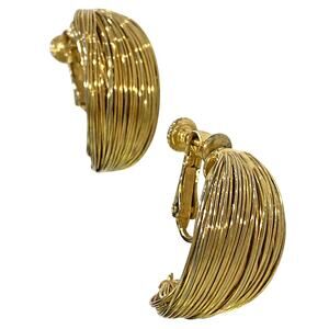 Vintage Les Bernard Clip On Earrings Gold Tone Faux Hoop Statement Chunky Runway